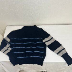 360Cashmere Black and Blue Rugby Stripe 100% Cashmere Sweater